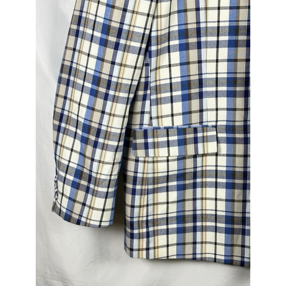 Marco Grossi Mens Blazer Size 48Long Blue Plaid 2-button Closure - Picture 8 of 10